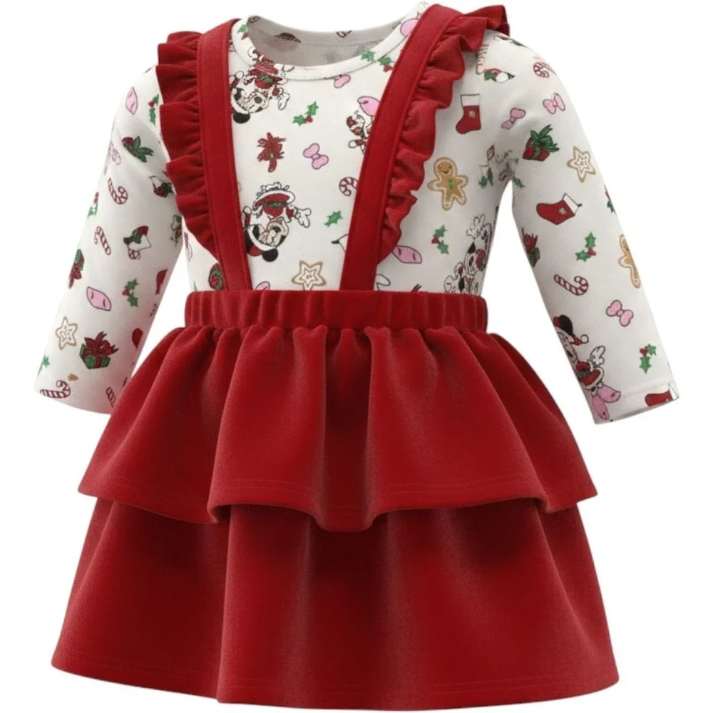 Disney‎ Baby Minnie Mouse Christmas Bodysuit and Red Velvet Skirt Set 6-9M NEW